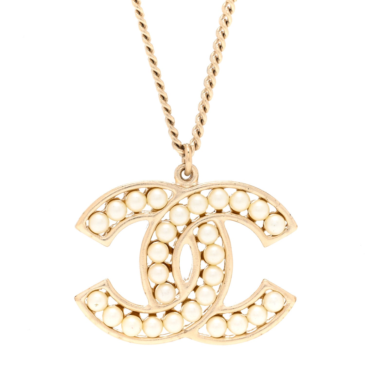 Chanel Pearl CC Pendant Necklace Light Gold 4 of 6