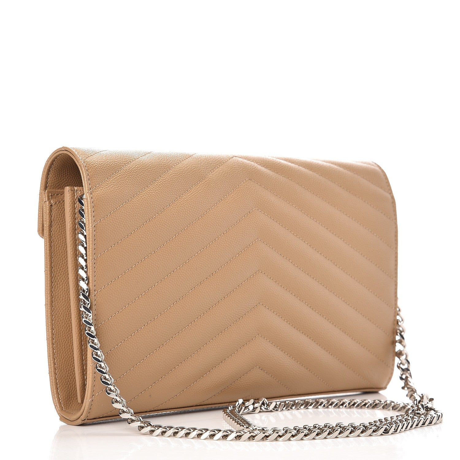 Saint Laurent Grain De Poudre Matelasse Chevron Monogram Chain Wallet Deep Beige 3 of 7