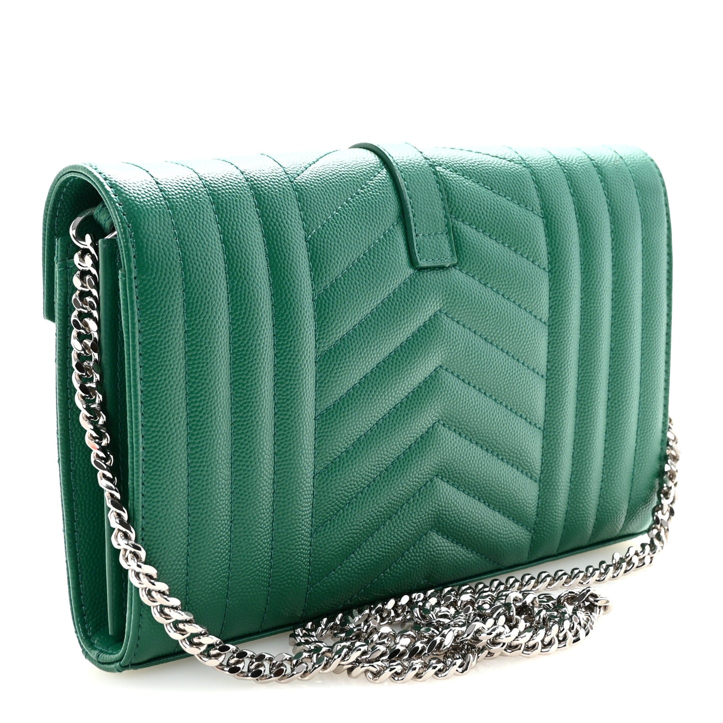 Grain De Poudre Mixed Matelasse Triquilt Monogram Chain Wallet Green Field