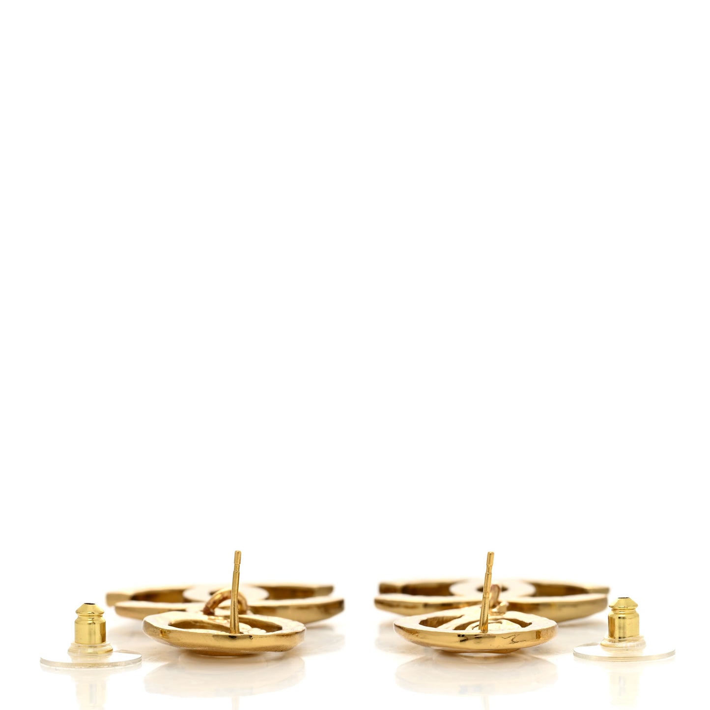 Metal Textured CC Scroll Drop Earrings Gold