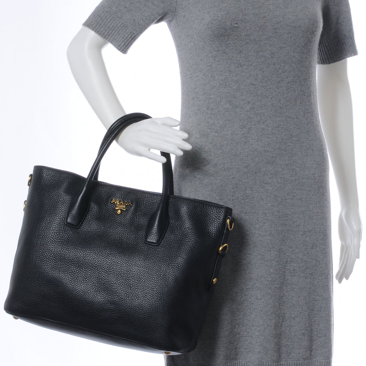 Prada Vitello Daino Tote Black 2 of 10