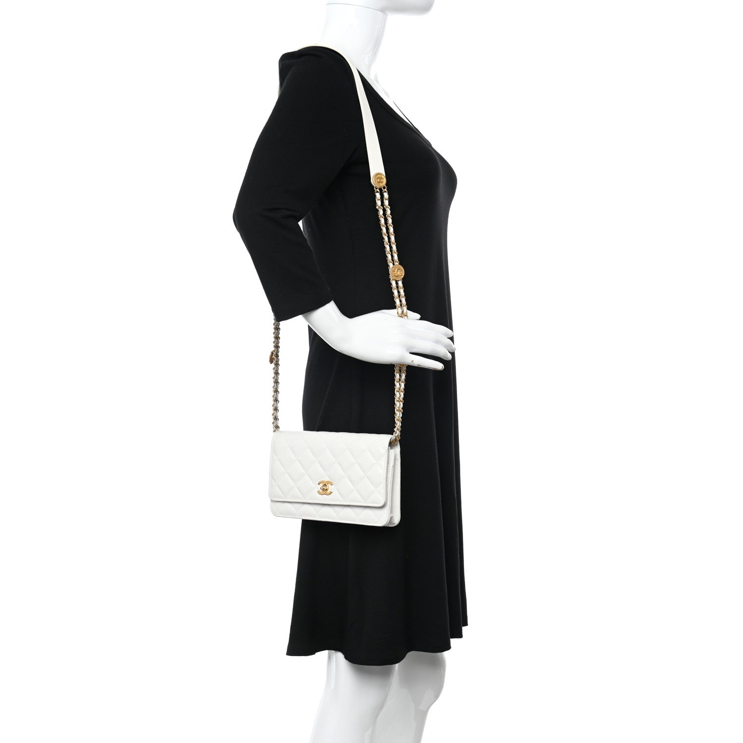 Chanel Caviar Quilted Twist Your Buttons Wallet On Chain WOC White 2 of 14