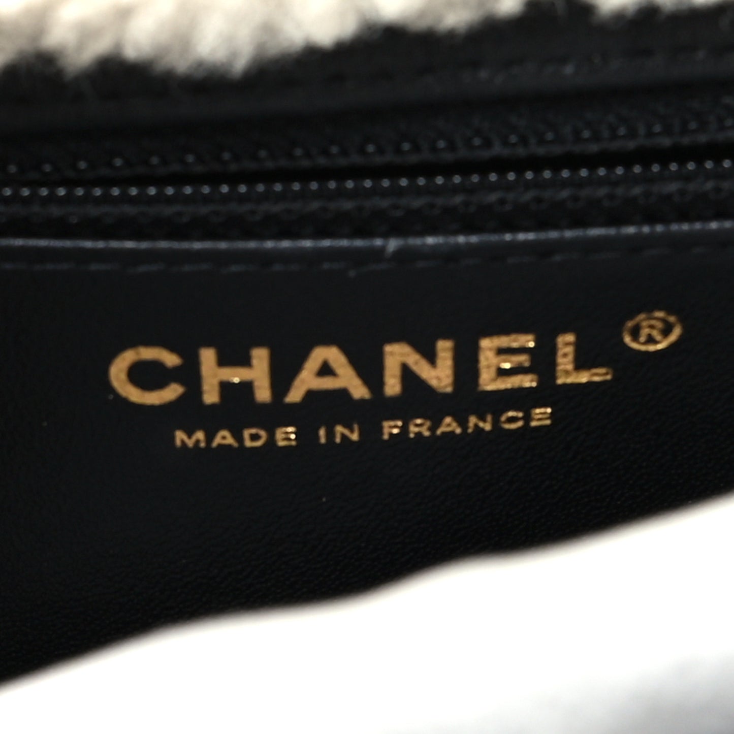 Lambskin Shearling Large CC Flap Bag Black White