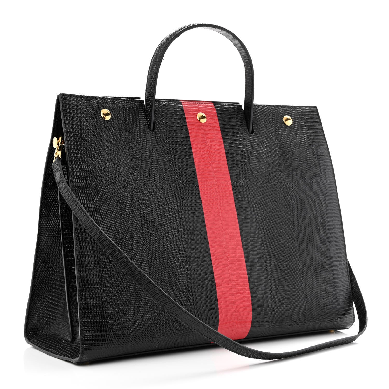 Burberry Calfskin Lizard Embossed Large Title Tote Black 3 of 13