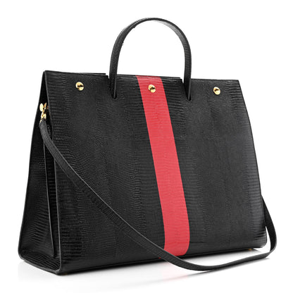 Burberry Calfskin Lizard Embossed Large Title Tote Black 3 of 13