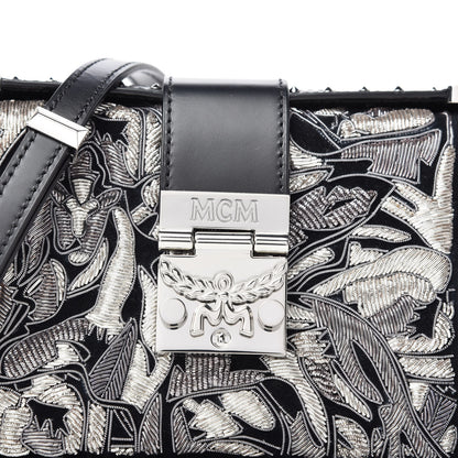 MCM Brocade Embroidered Velvet Calfskin Mini Mitte Crossbody Black 9 of 9