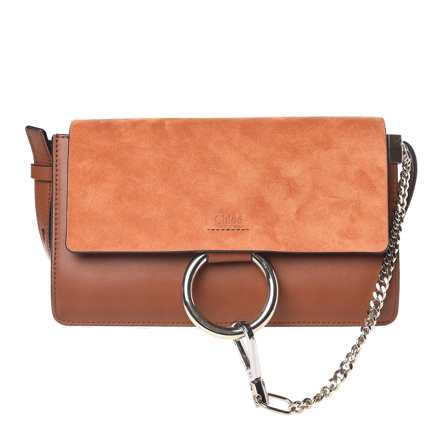 Suede Calfskin Small Faye Shoulder Bag Tobacco