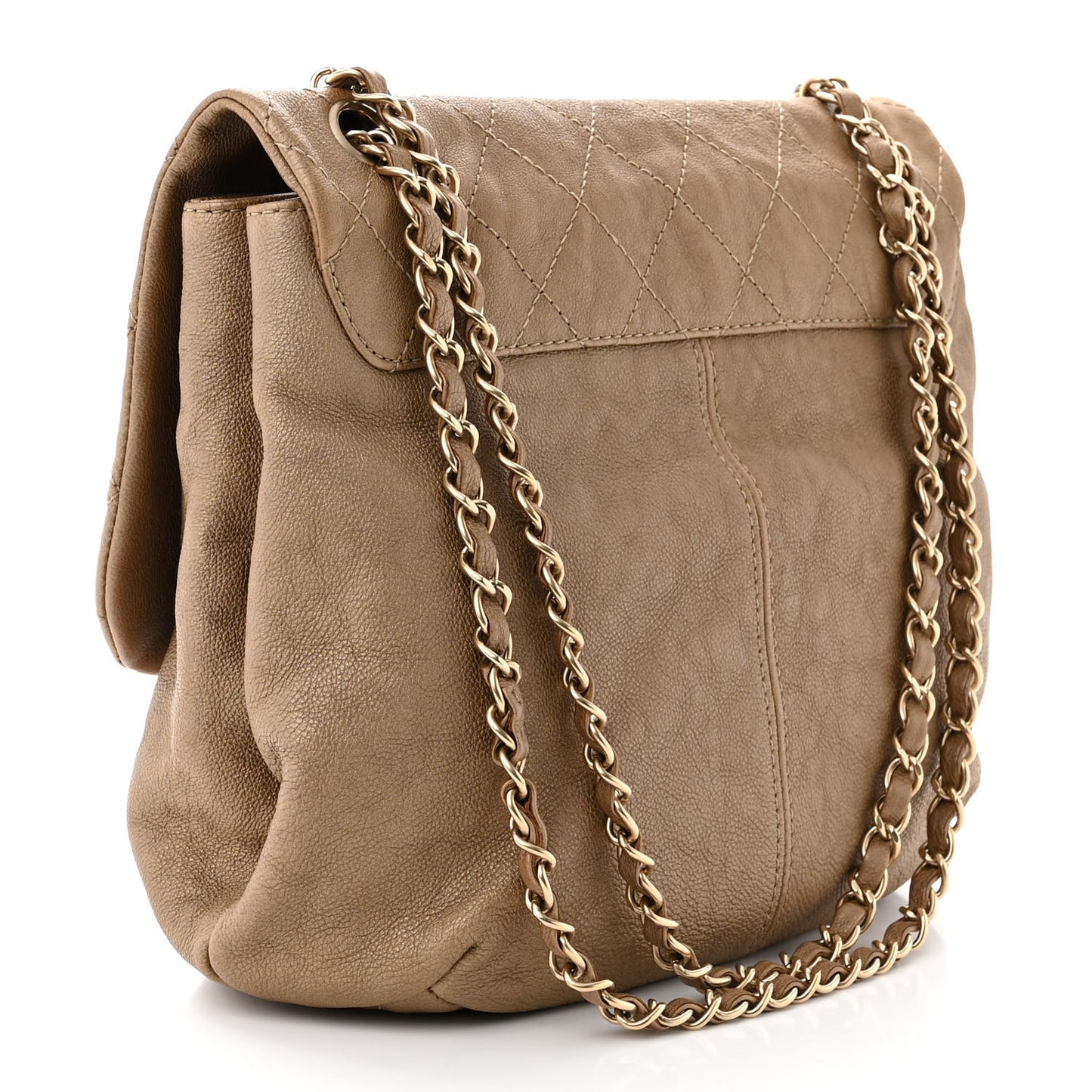 Metallic Calfskin Quilted Trianon Small Messenger Flap Gold