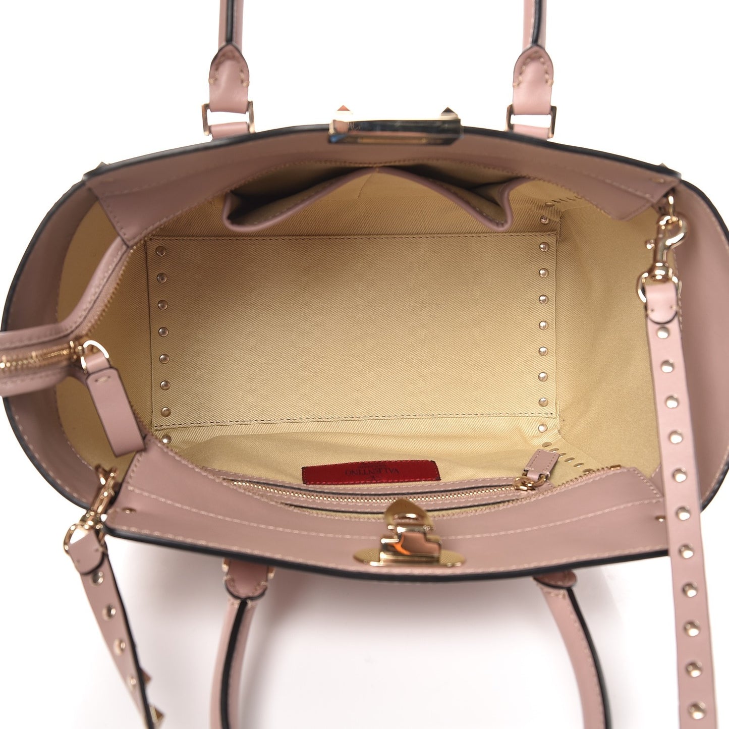 Vitello Small Rockstud Double Handle Tote Poudre