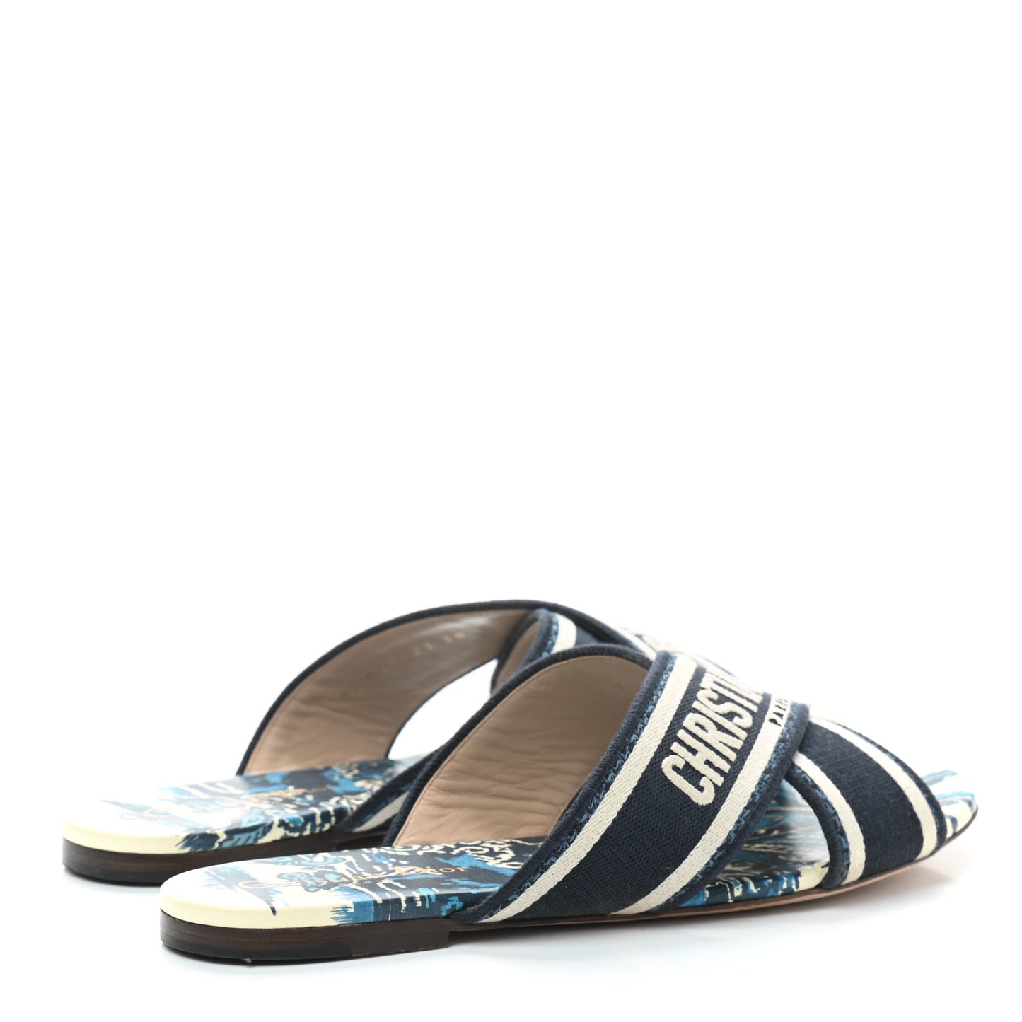 Canvas Palms Embroidered Dway Criss Cross Slide Sandals 38 Indigo Blue
