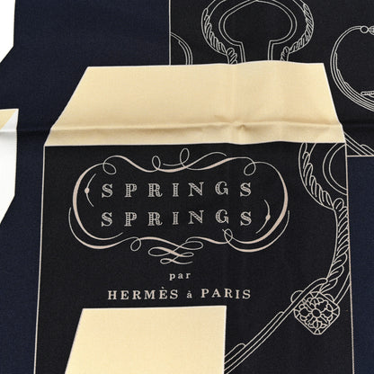 Hermes Silk Springs Springs Scarf 90 Bleu Black Beige White 4 of 4