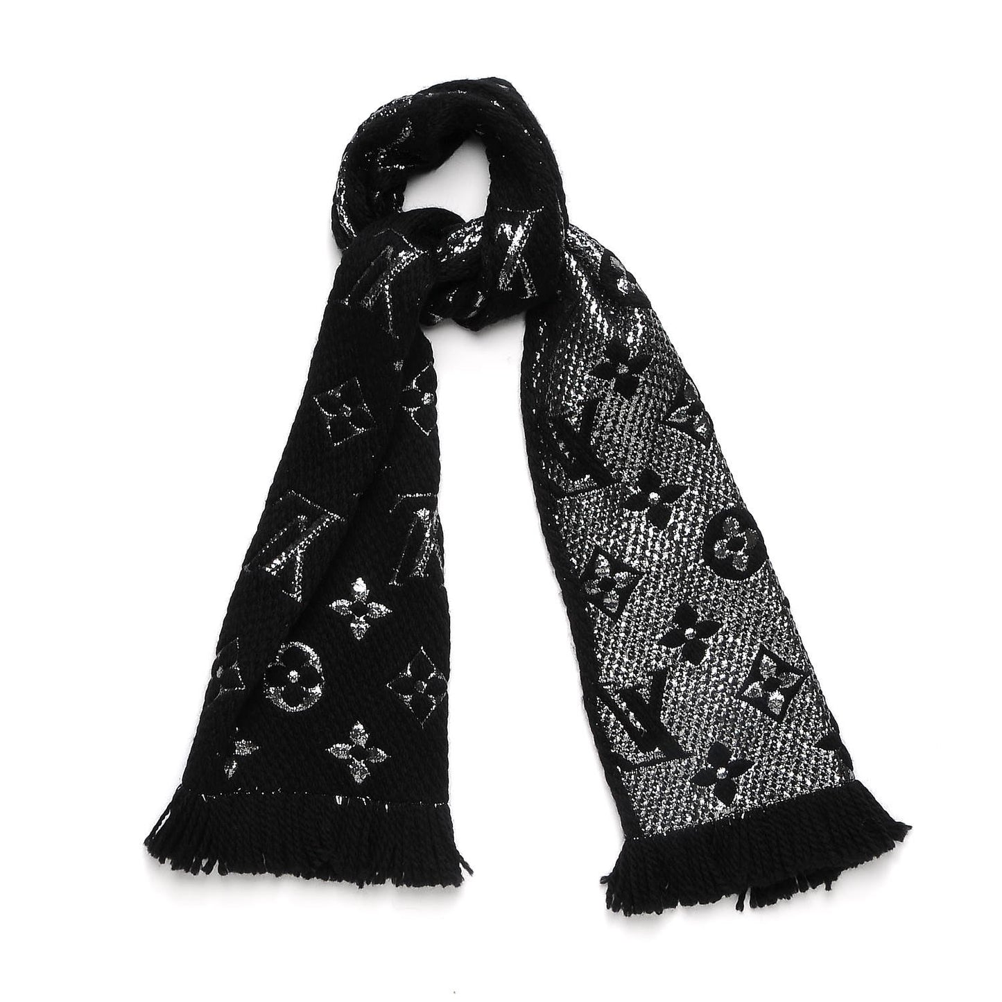 Wool Silk Logomania Shine Scarf Black