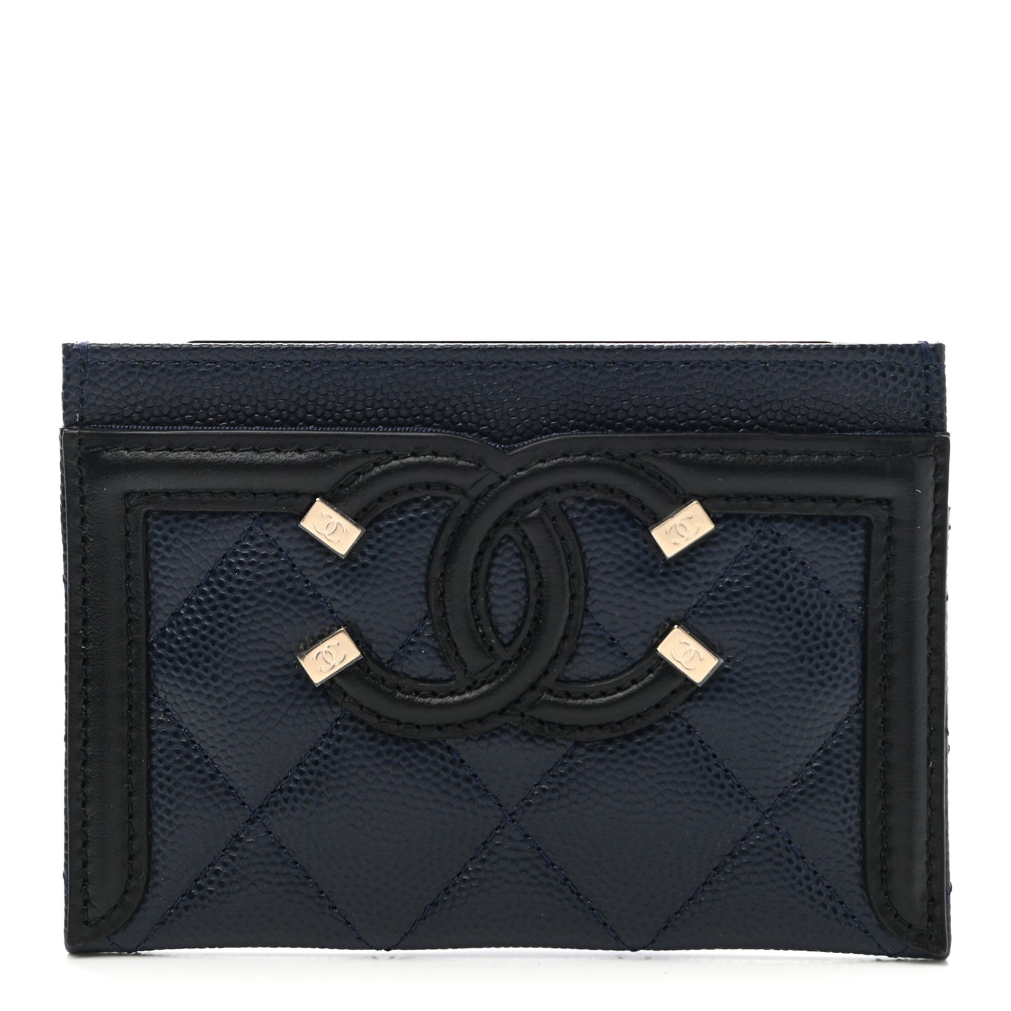 Caviar Quilted Filigree Card Holder Navy Black
