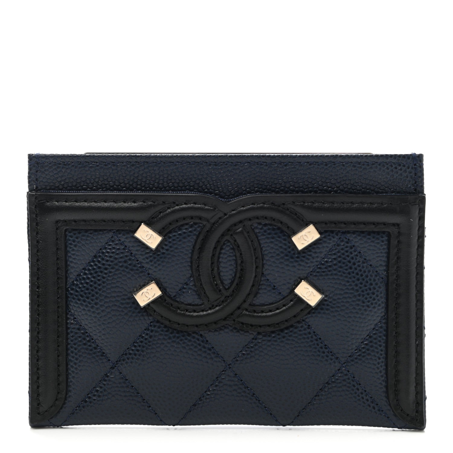 Chanel Caviar Quilted Filigree Card Holder Navy Black 1 of 9