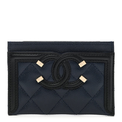 Chanel Caviar Quilted Filigree Card Holder Navy Black 1 of 9