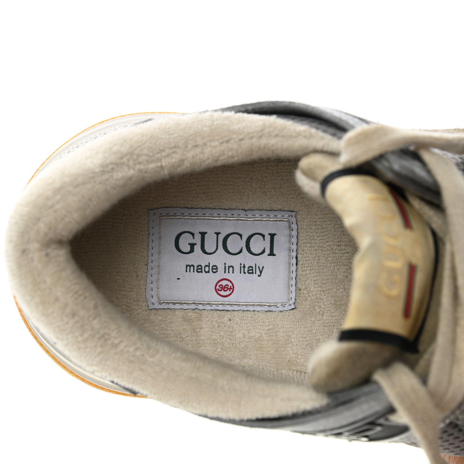 Gucci Metallic Calfskin Suede Womens Ultrapace Sneakers 36.5 Silver Oatmeal 7 of 7