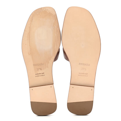 Hermes Box Calfskin Oran Sandals 37.5 Gold 5 of 9