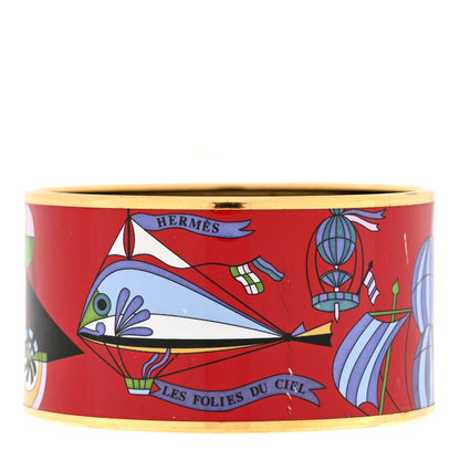 Hermes Enamel Printed Extra Wide Les Folies Du Ciel Bracelet Red 1 of 4