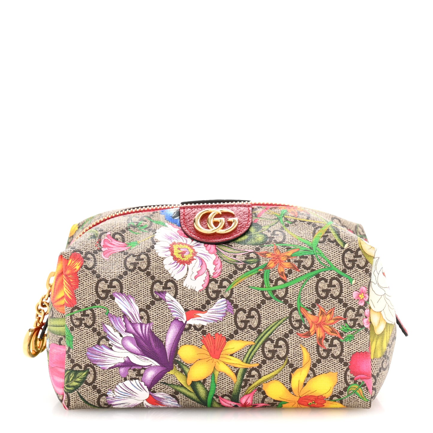 Soft GG Supreme Monogram Flora Calfskin Medium Ophidia Cosmetic Case Beige Ebony Multicolor Rosso