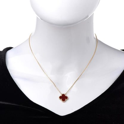 Van Cleef & Arpels 18K Yellow Gold Carnelian Vintage Alhambra Pendant Necklace 2 of 7
