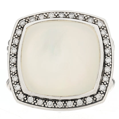 David Yurman Sterling Silver Diamond Mother of Pearl 17mm Albion Ring 53 6.5 1 of 5