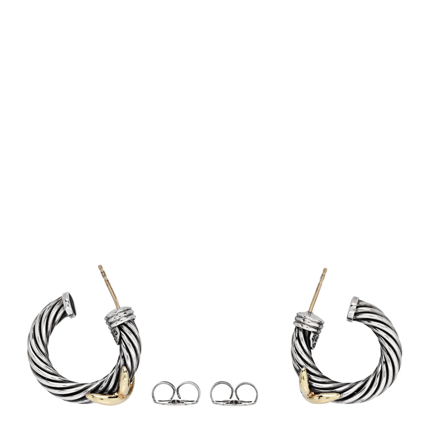 David Yurman Sterling Silver 14K Yellow Gold Cable Classics X Hoop Earrings 3 of 4