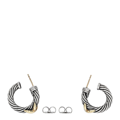 David Yurman Sterling Silver 14K Yellow Gold Cable Classics X Hoop Earrings 3 of 4