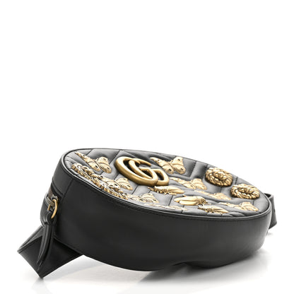 Gucci Calfskin Matelasse Animal Studs GG Marmont Belt Bag 85 34 Black 4 of 13