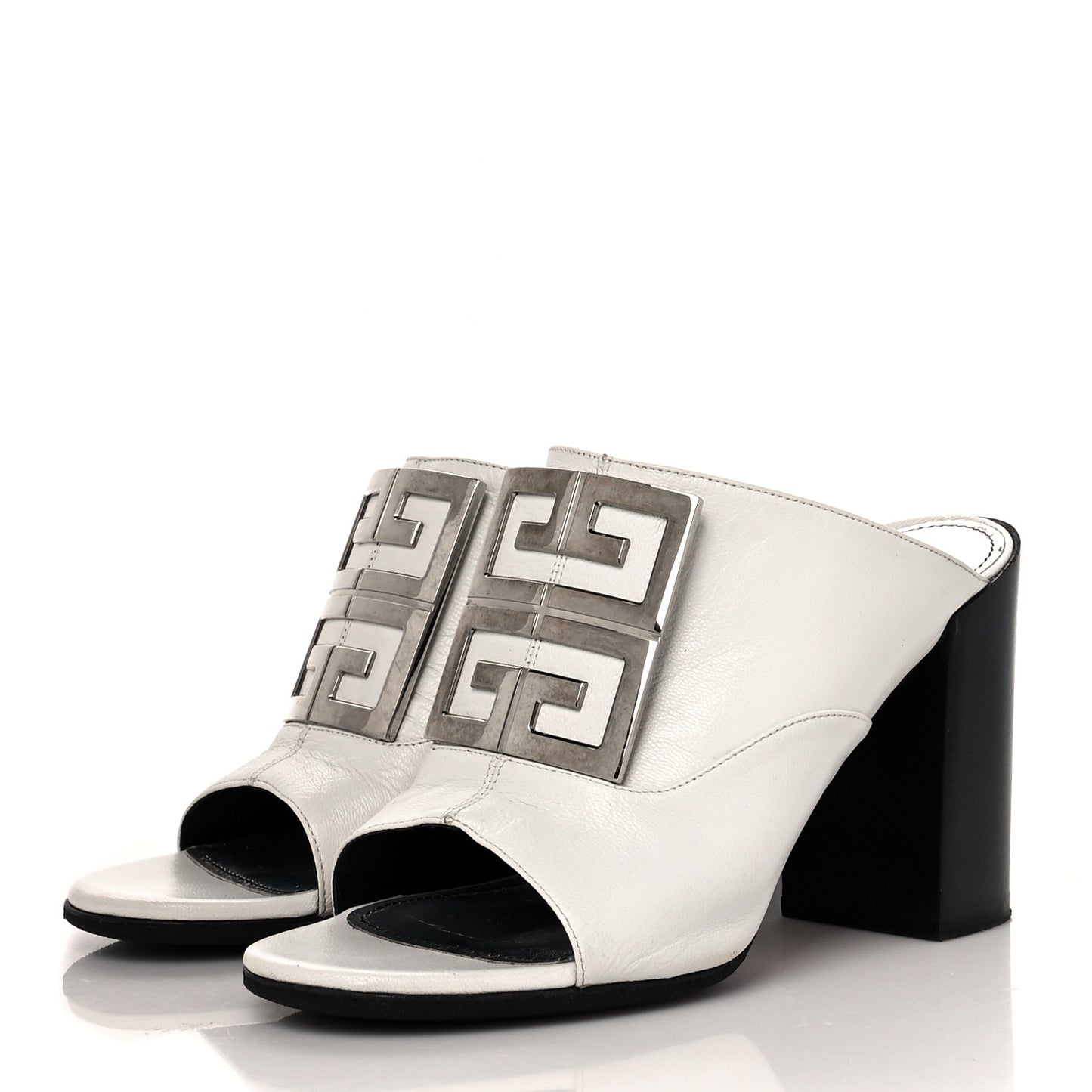 Grained Goatskin 4G Logo Mules 38 White