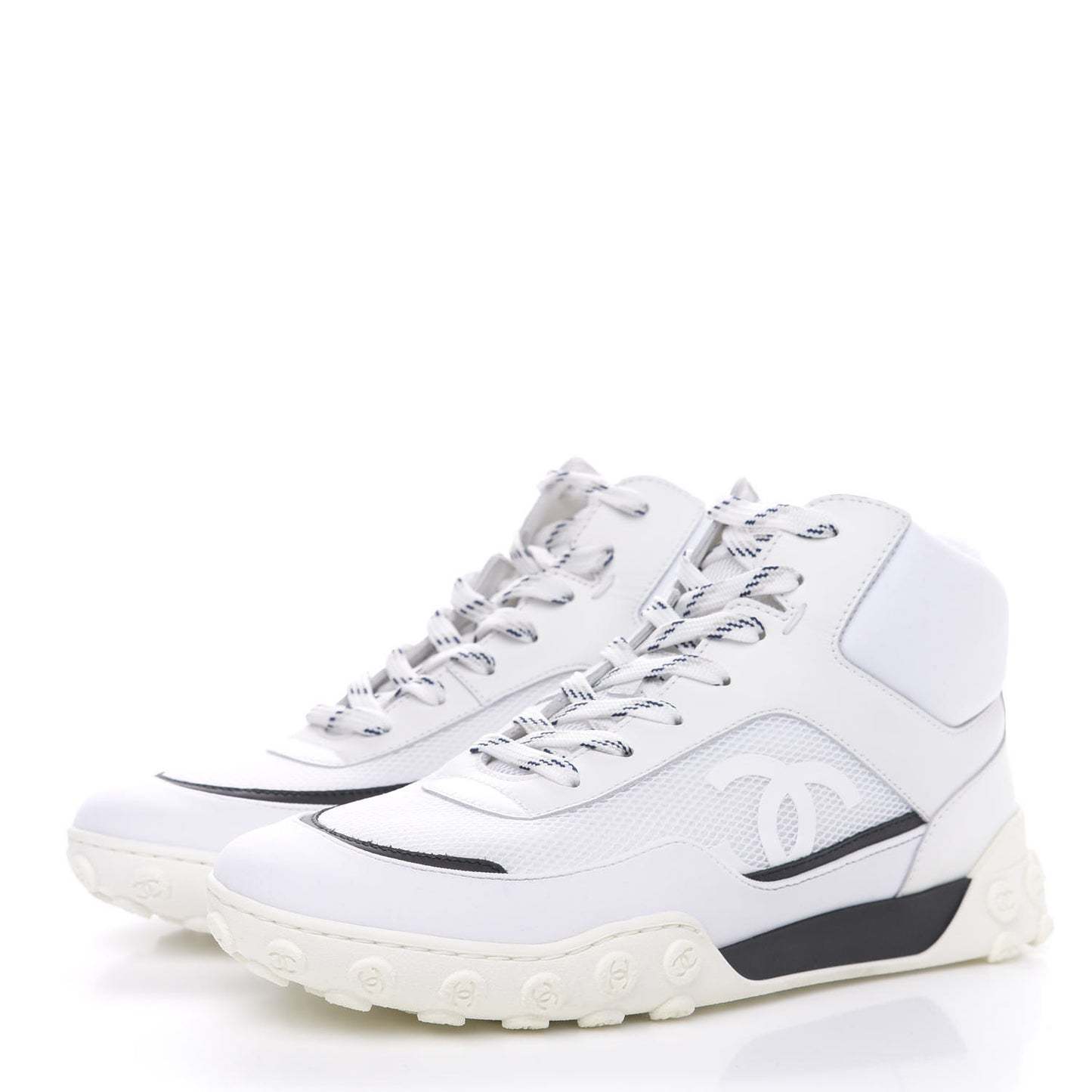 Calfskin Mesh Lycra Womens Logo High Top Sneakers 38 White