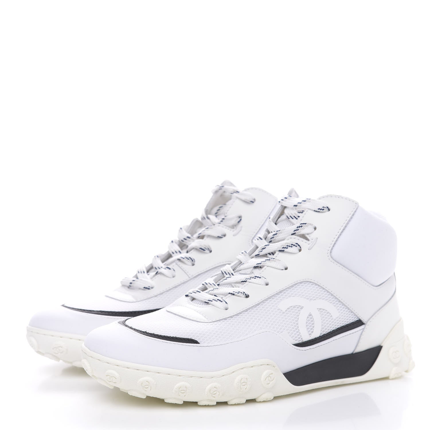 Chanel Calfskin Mesh Lycra Womens Logo High Top Sneakers 38 White 3 of 7