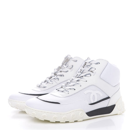 Chanel Calfskin Mesh Lycra Womens Logo High Top Sneakers 38 White 3 of 7