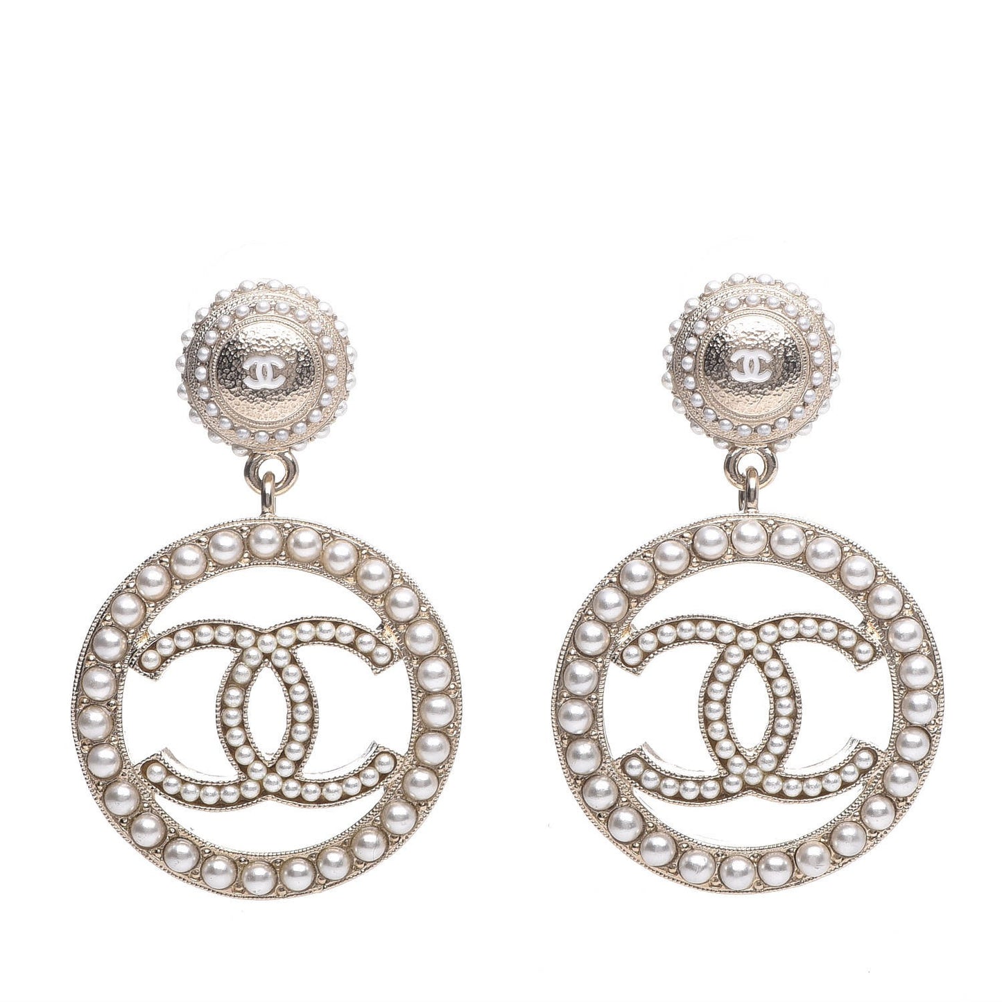 Pearl CC Dangle Earrings Gold