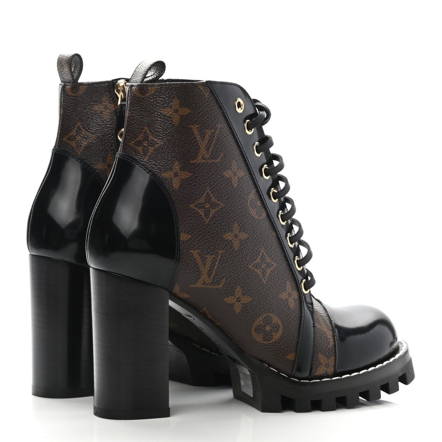 Patent Calfskin Monogram Star Trail Ankle Boots 38 Black