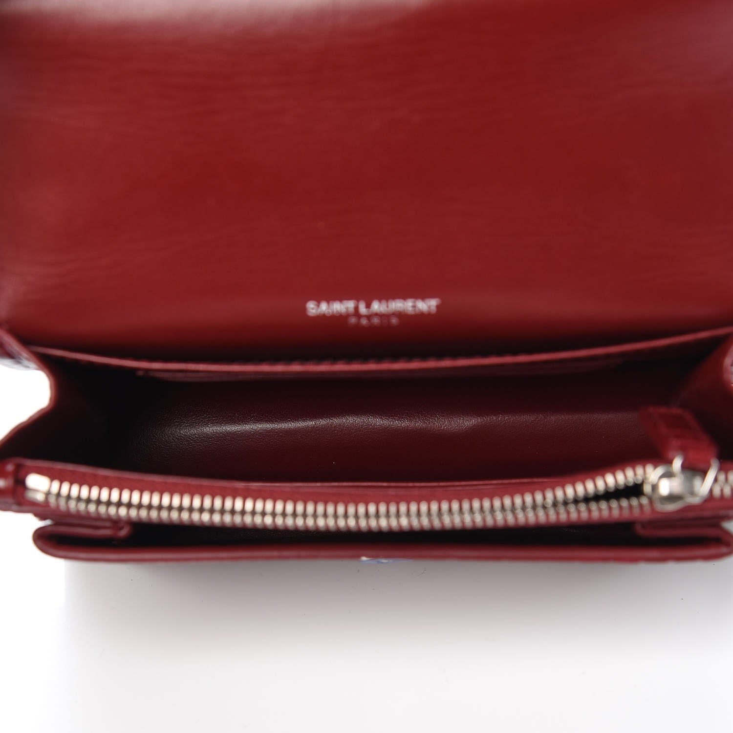 Saint Laurent Calfskin Crocodile Embossed Monogram Sunset Chain Wallet Dark Red 5 of 6
