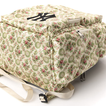 Gucci X MLB Satin Floral Print NY Yankees Patch Backpack Ivory Green 8 of 9