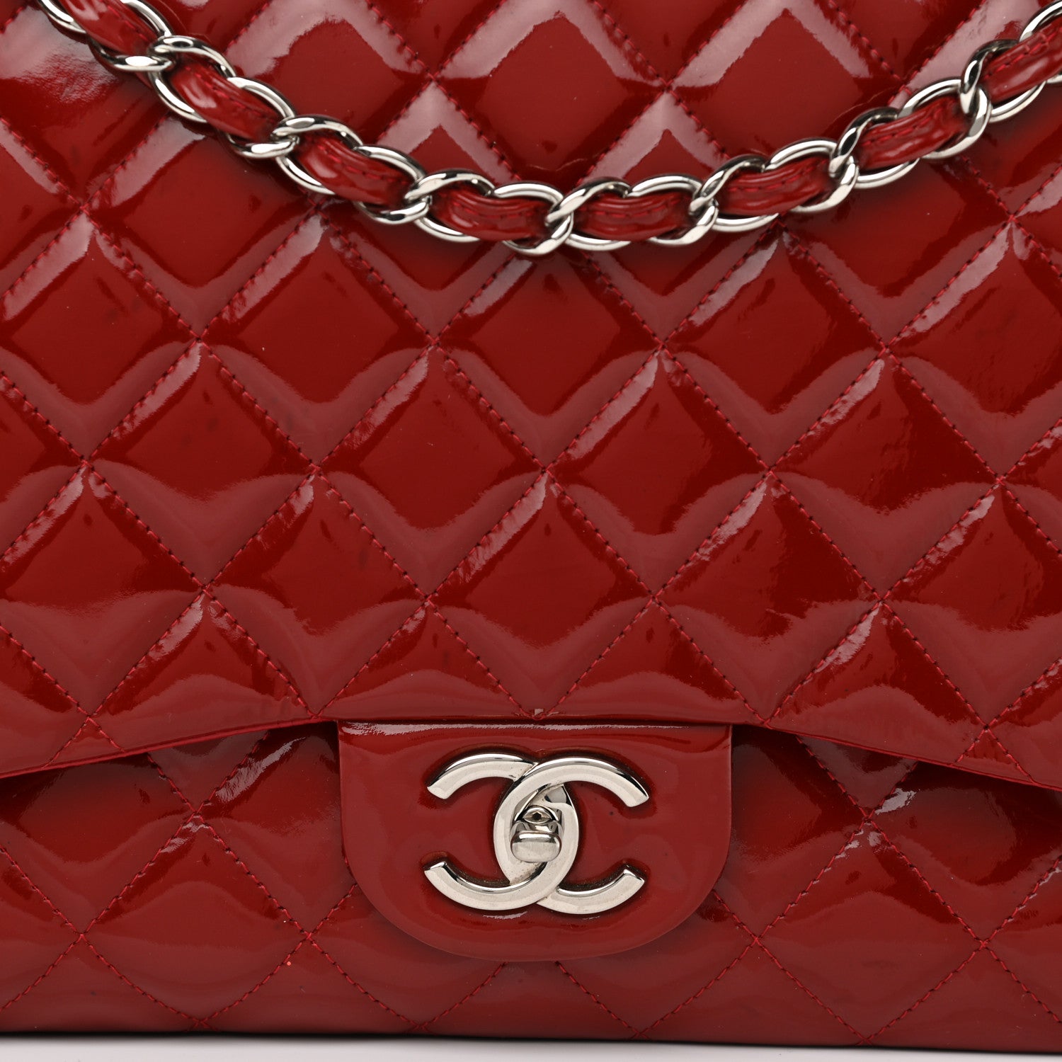Chanel Patent Quilted Maxi Double Flap Red 8 of 13