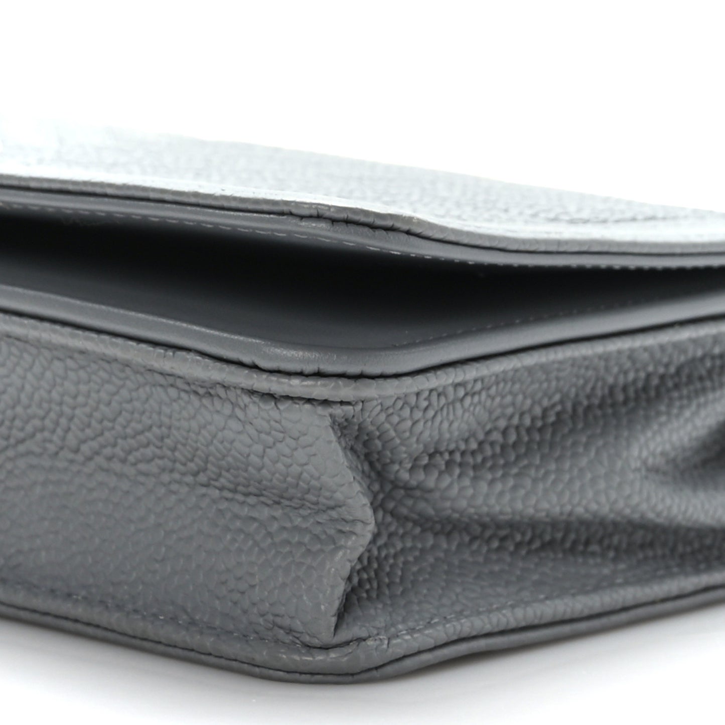 Caviar Chevron Quilted Boy Wallet On Chain WOC Grey