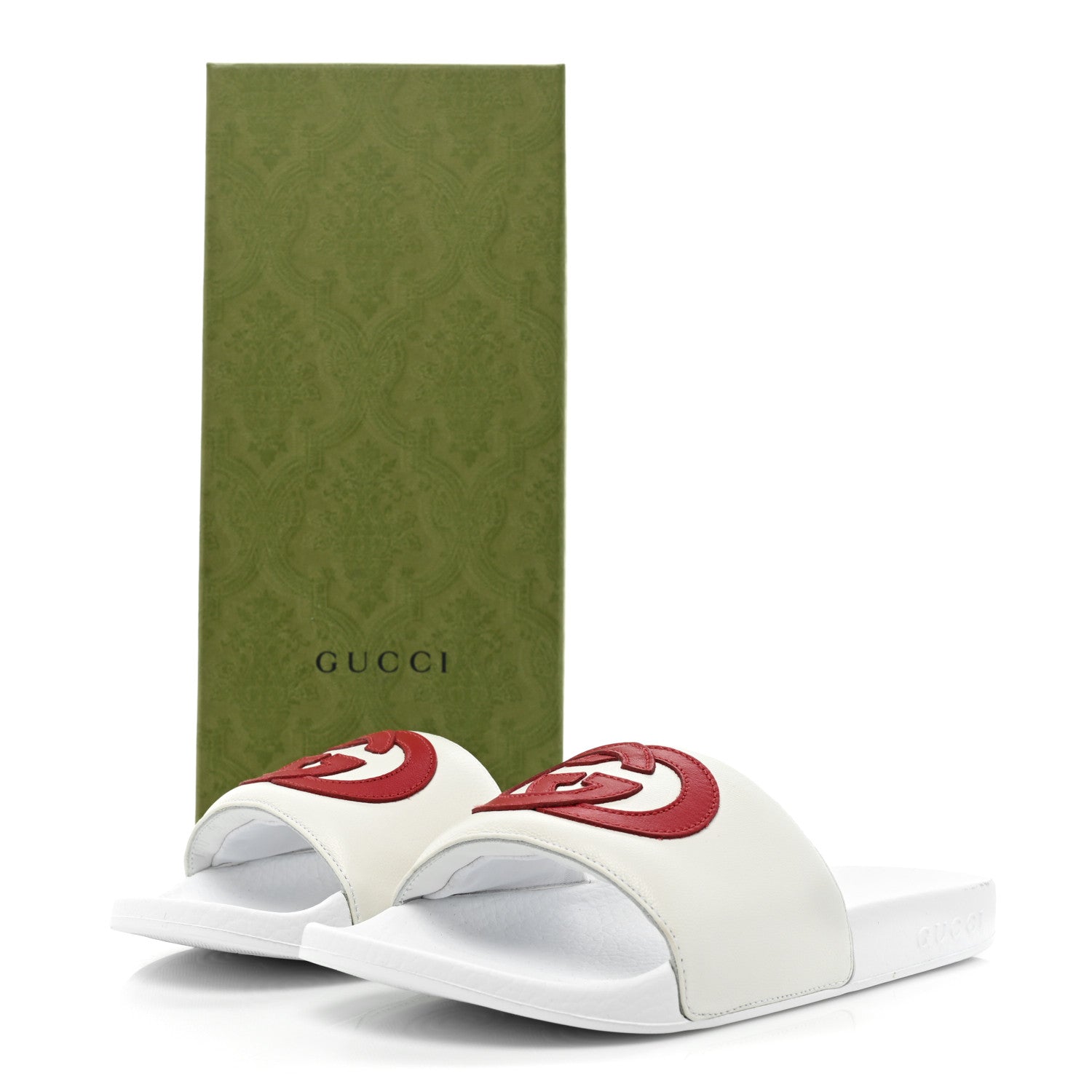 Gucci Nappa Miro Soft Calfskin Womens Interlocking G Slide Sandals 36 White Hibiscus Red 8 of 8