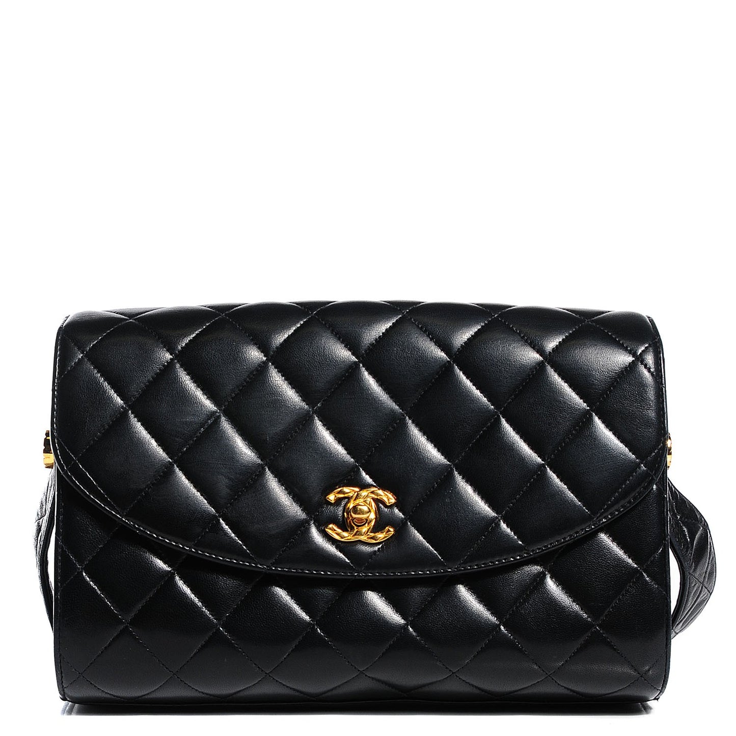 Lambskin Quilted Flap Shoulder Bag Black