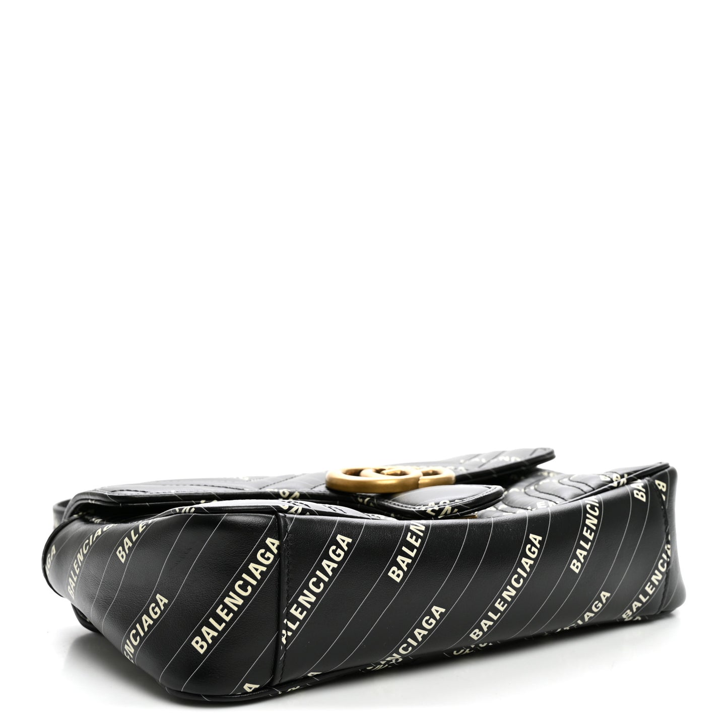 X BALENCIAGA Calfskin Matelasse Logo Print Small GG Marmont Shoulder Bag Black