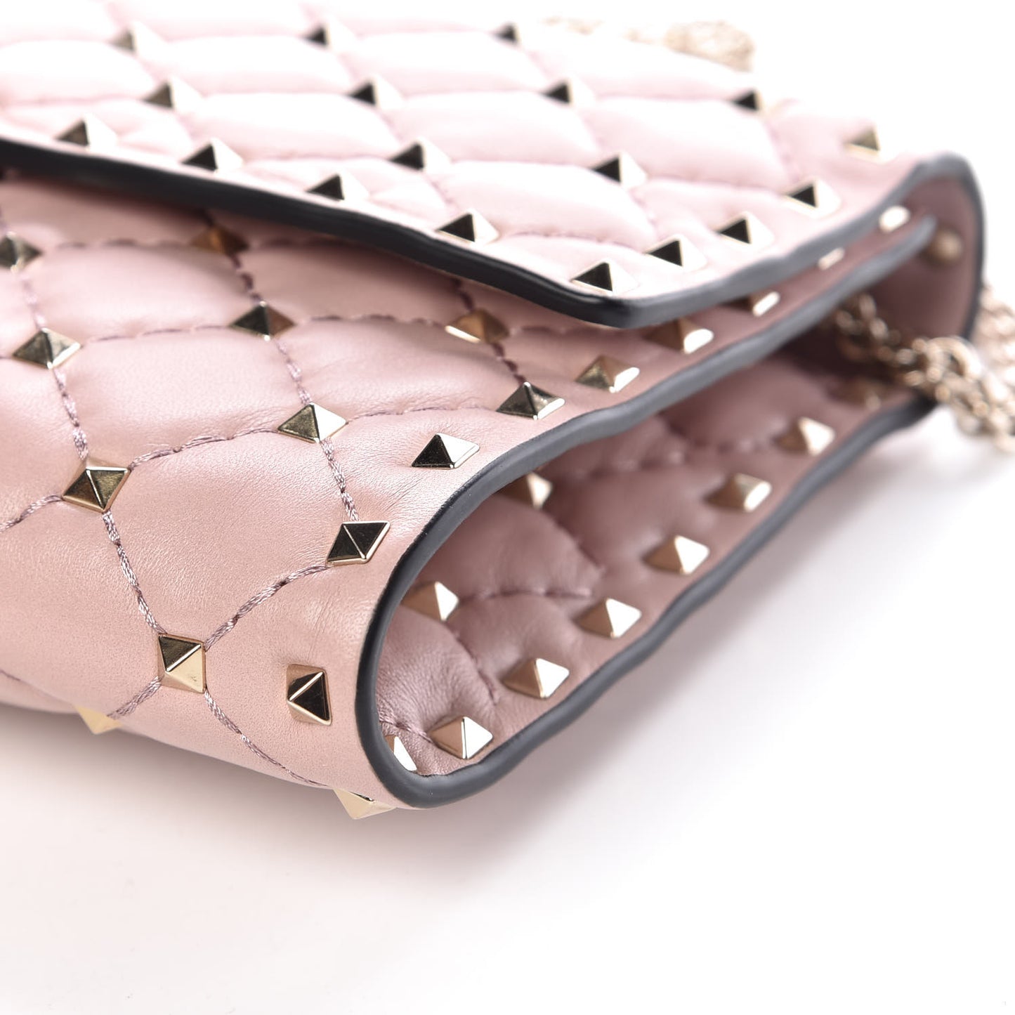 Nappa Rockstud Spike Wallet on Chain Water Rose