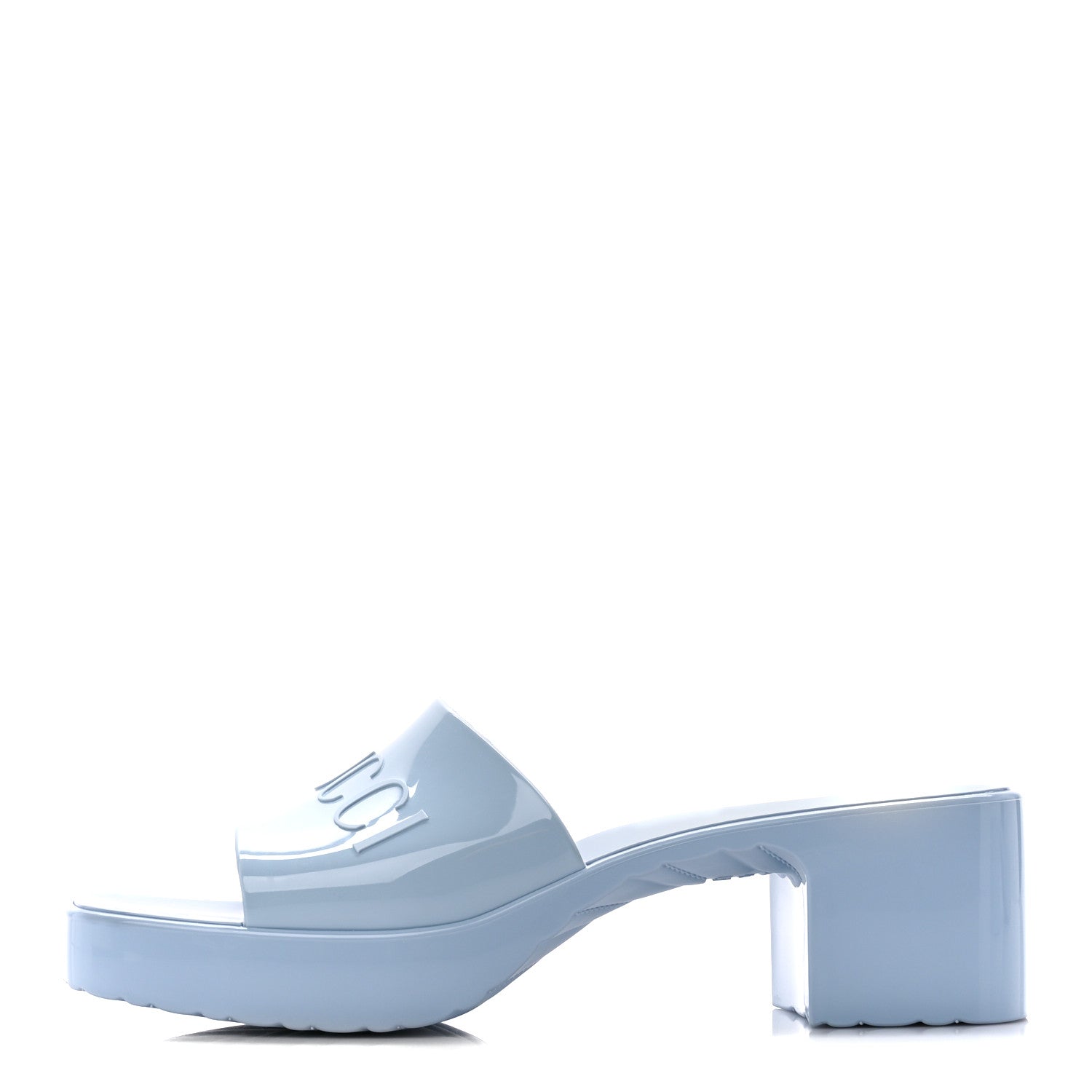 Gucci Rubber Gucci Logo Womens Platform 20/60mm Slide Sandals 37 Porcelain Light Blue 1 of 9
