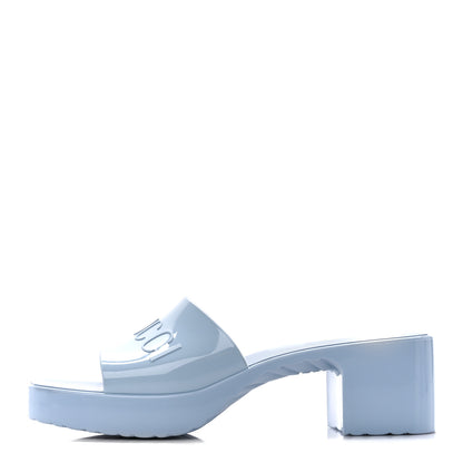 Gucci Rubber Gucci Logo Womens Platform 20/60mm Slide Sandals 37 Porcelain Light Blue 1 of 9