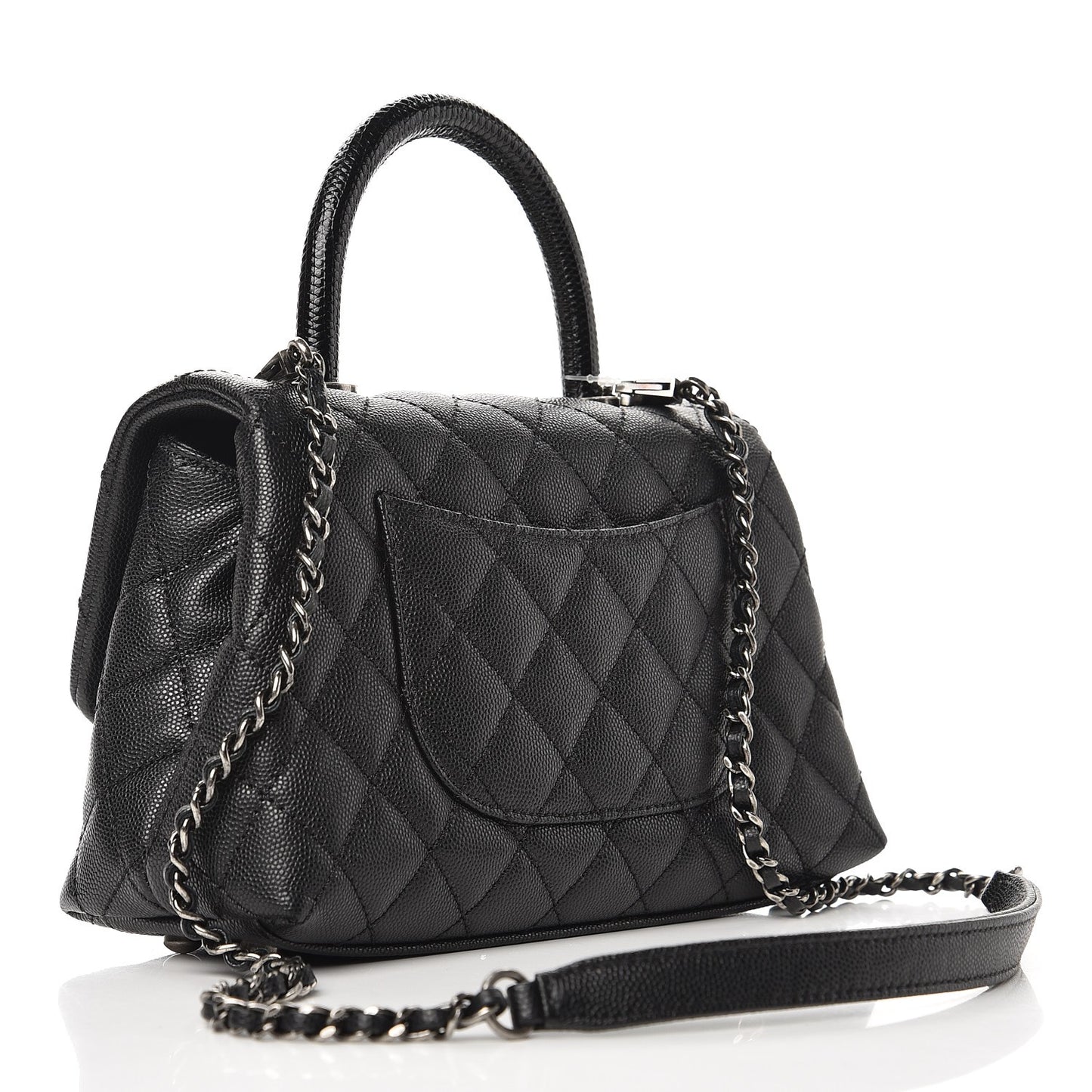 Caviar Lizard Quilted Mini Coco Handle Flap Black