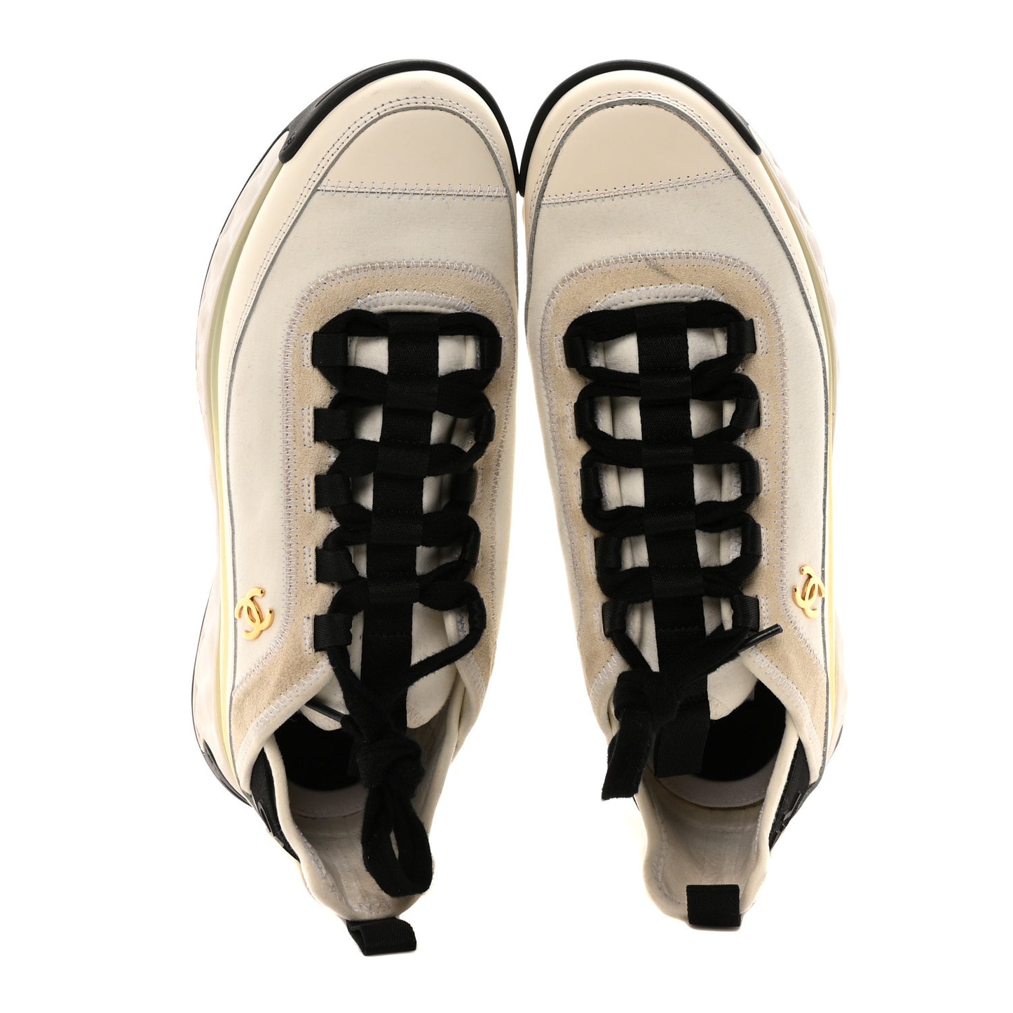 Velvet Calfskin Mixed Fibers CC Sneakers 40 Ivory Black