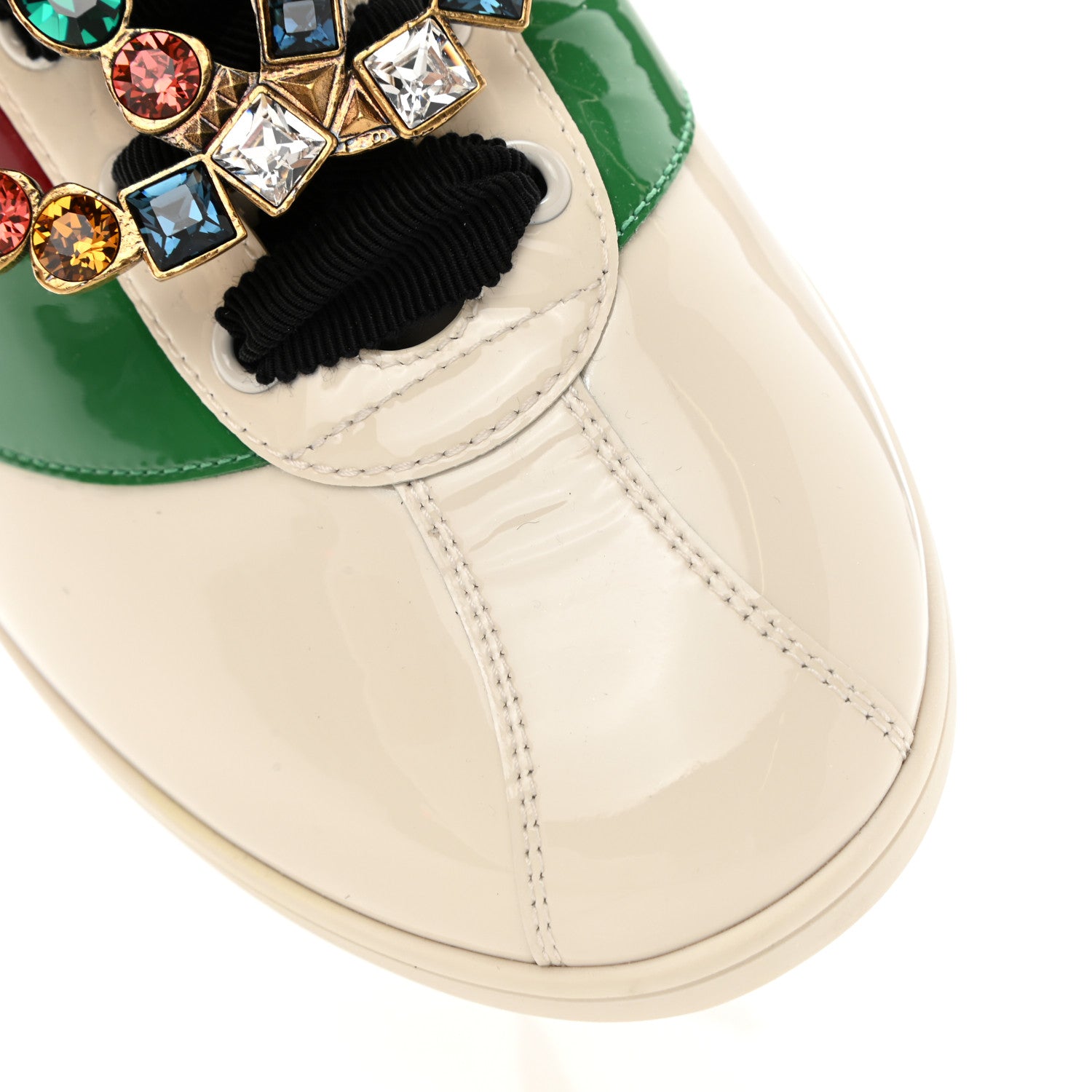 Gucci Patent Crystal Web GG Womens Falacer Sneakers 40.5 Mystic White New Shamarock Red 9 of 13