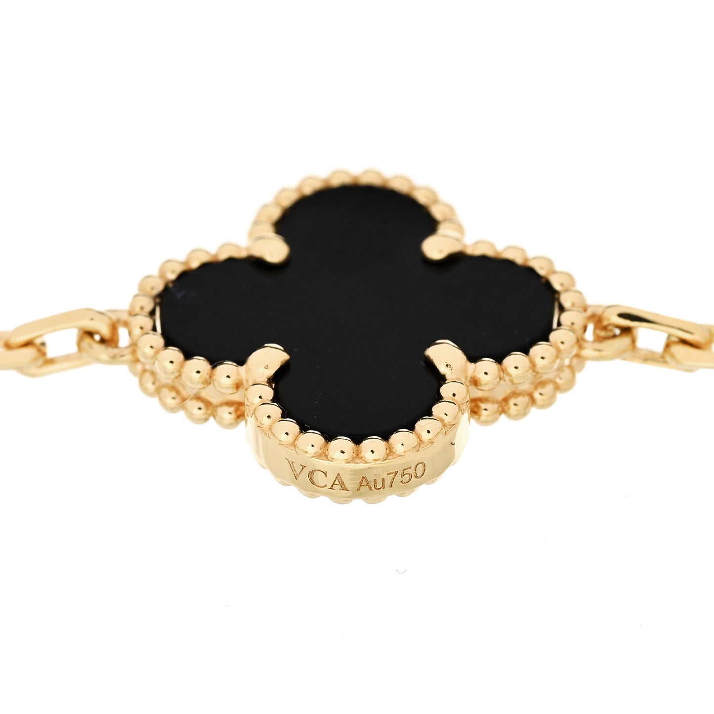 18K Yellow Gold Black Onyx 5 Motifs Vintage Alhambra Bracelet