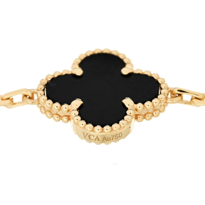 Van Cleef & Arpels 18K Yellow Gold Black Onyx 5 Motifs Vintage Alhambra Bracelet 4 of 5