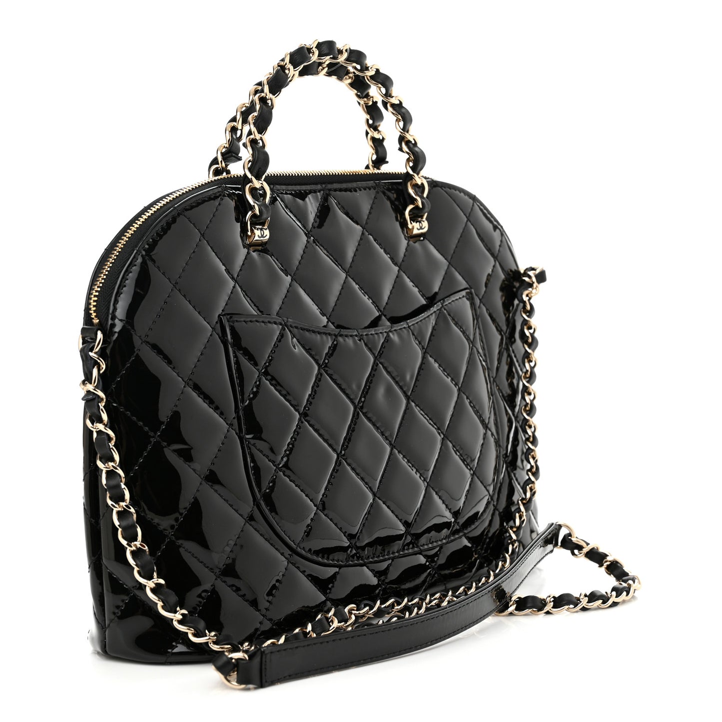 Patent Quilted Shiny Coco Small Shopping Bag Black
